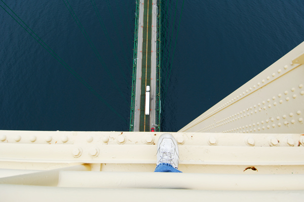 Looking down from top of the Mackinac Bridge