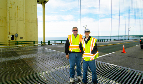 On the deck of the Mackinac Bridge
