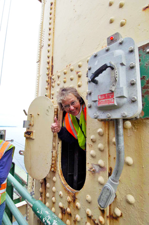 Mackinac Bridge Sandy through entrance hatch