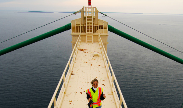 Sandy on top of the Mackinac Bridge